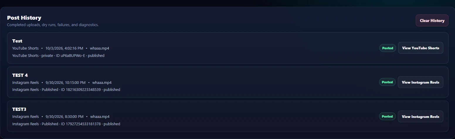 Nyx Social Autopilot History page